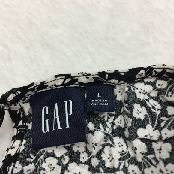 GAP Blouse Tiered Top Size L Womans Black White Floral Rayon 3/4 Sleeve Keyhole - Picture 10 of 15